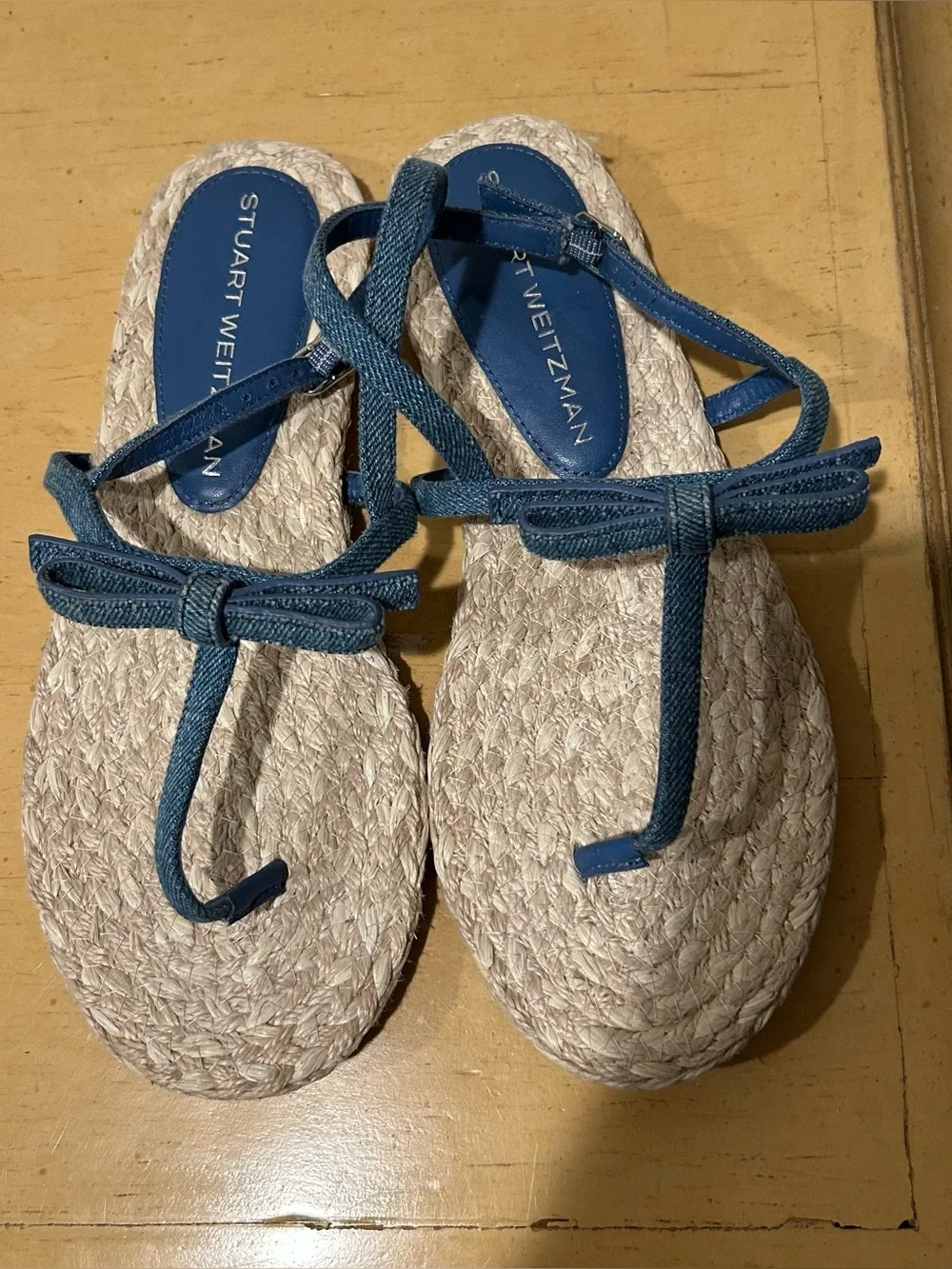 Stuart Weitzman felicity bow-detailed women’s denim espadrille sandals size 8.5